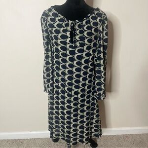Moulinette Soeurs Anthropologie Navy Green Geo Print Drawstring Neck Dress Sz 8‎